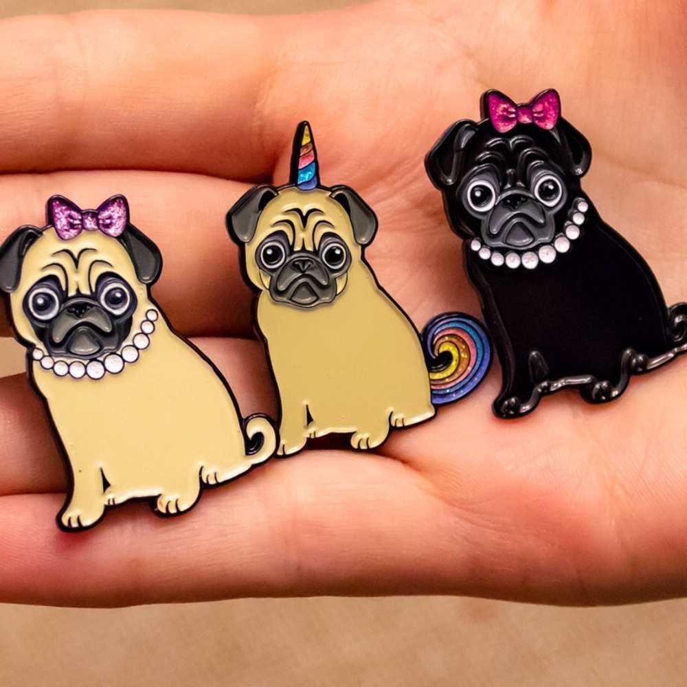 3 Pug enamel pin bundle